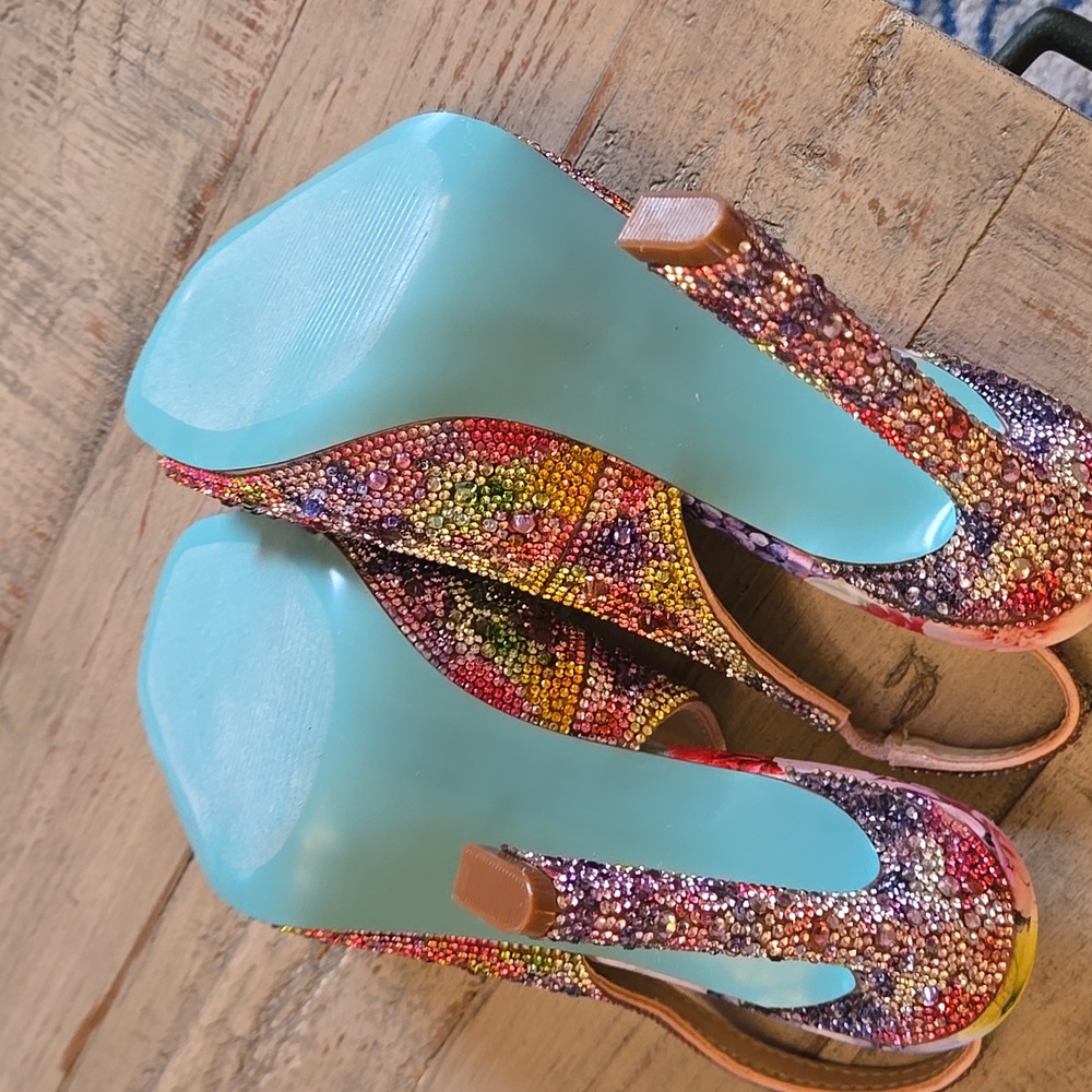 Betsey Johnson Floral Mina Crystal Pink Embellished 4" Heels. New Without Box. - Picture 5 of 17